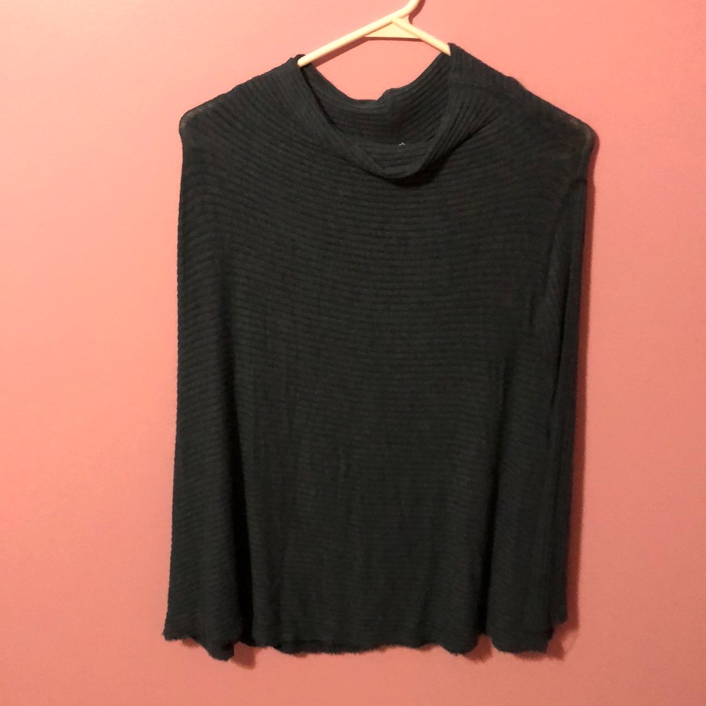 We The Free by Free People Ribbed Cowlneck Blue Top